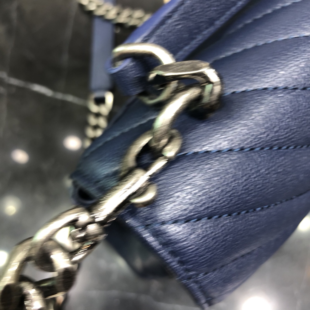 Saint Laurent Lambskin College Handbag Shoulder Bag Navy Blue 600279 Silver